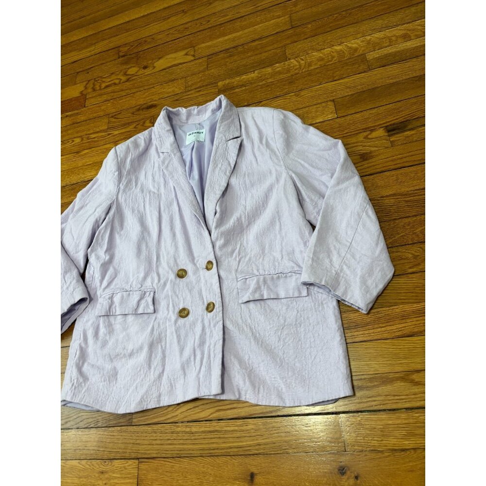 Old Navy Womens Blazer Jacket Sz XL Linen Rayon Lavendar Double Breasted Relaxed - Picture 2 of 6